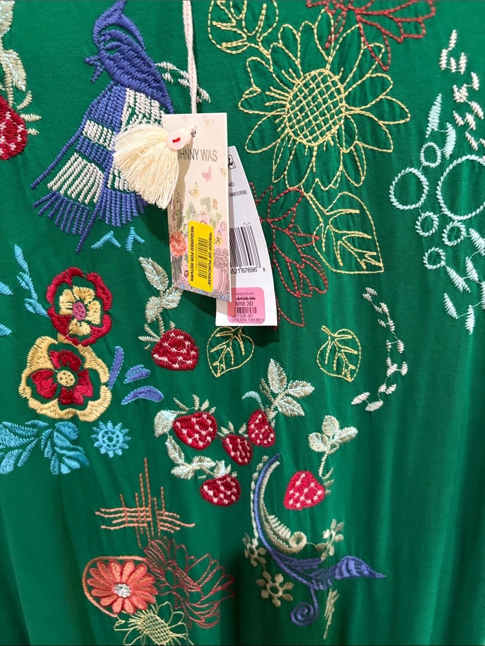 Johnny Was Green Floral Embroidered Short-Sleeve Dress. Size Medium - Picture 4 of 5